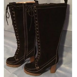 NewPort News Black Suede Knee-Hi Lace/Zip up Boots